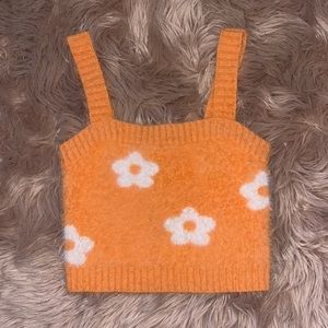 Orange and white flower fuzzy crop tank